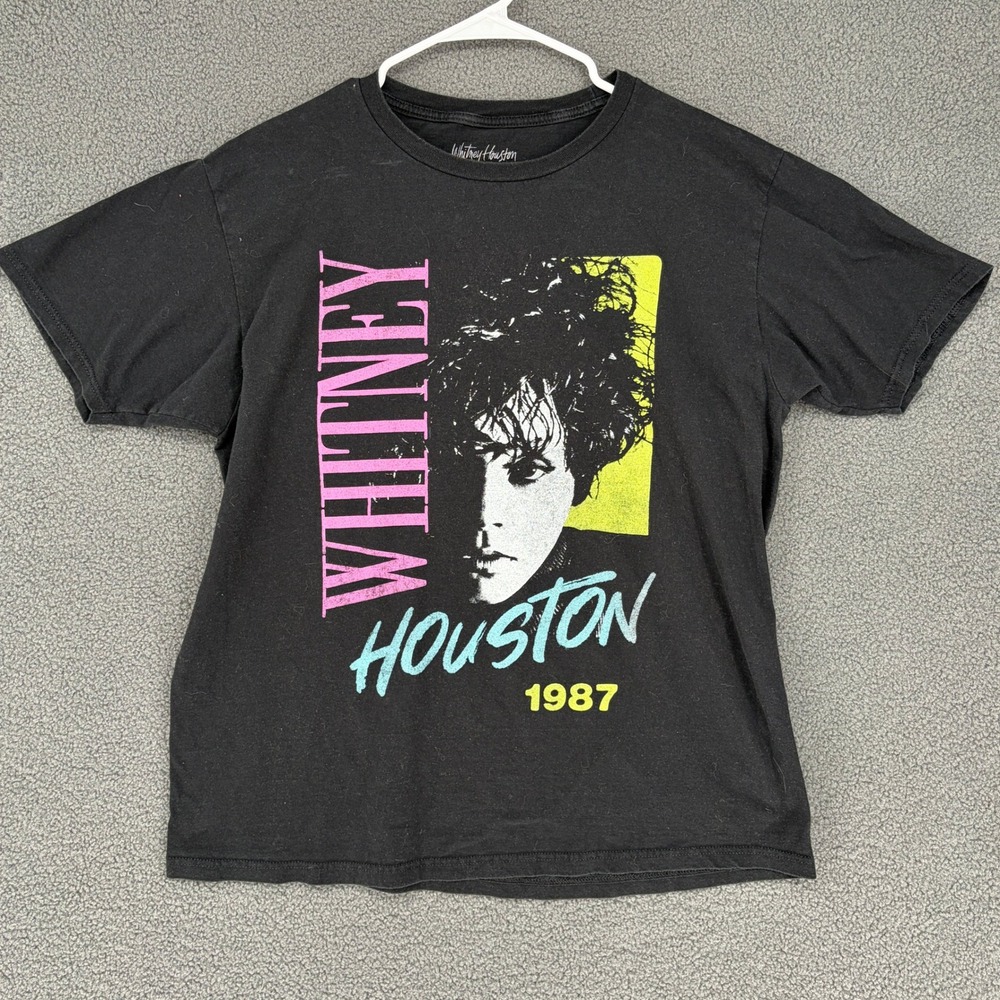 Whitney Houston 1987 Graphic T-Shirt Black Cotton Large Perryscope Productions